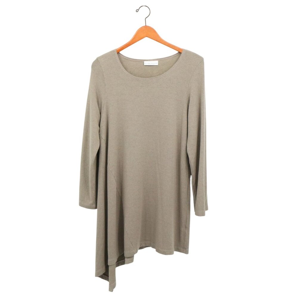 Bryn Walker Soft Knit Oversized Asymmetrical Taupe Brown Lagenlook Tunic Top S